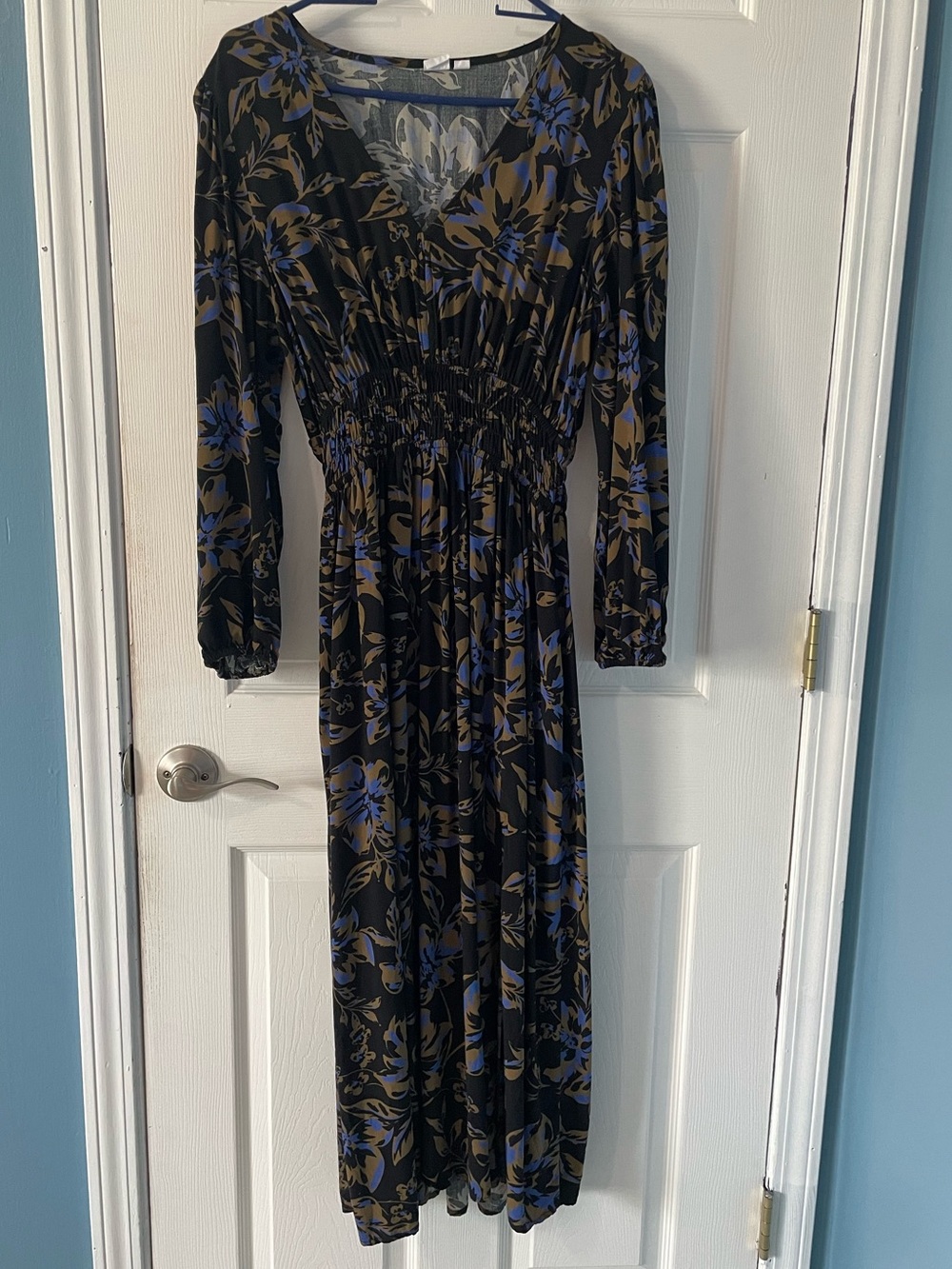 GAP Black Maxi Dress with Blue & Olive Floral Print